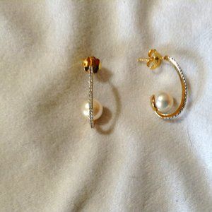 Honora Cultured White Pearl Hoop Earrings, Crystal, Bronze.